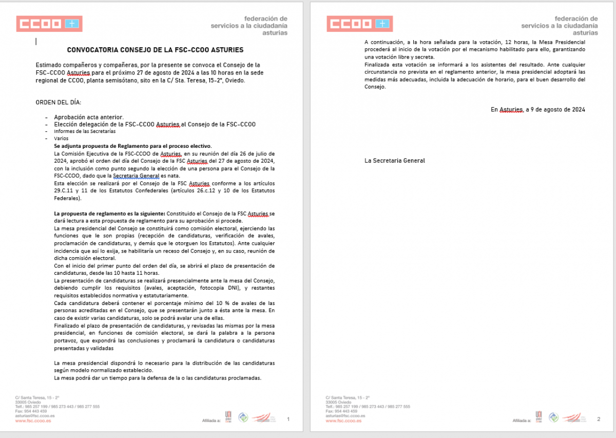 Convocatoria Consejo FSC Asturias